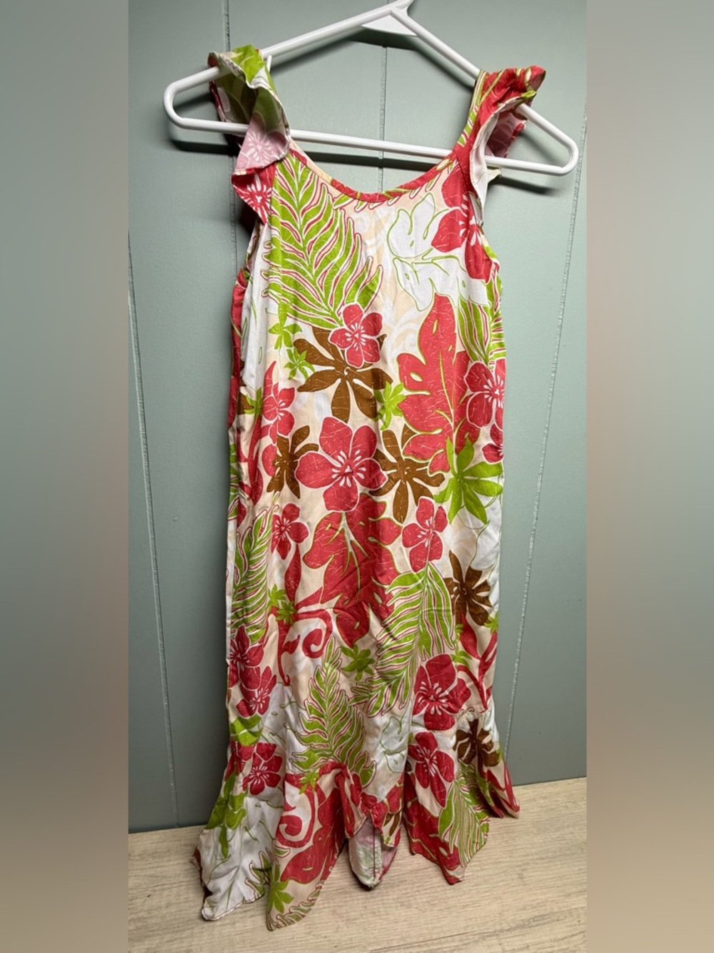 Vintage Hilo Hattie “The Hawaiian Original” Pink and Green Girls’ Hawaiian Dress